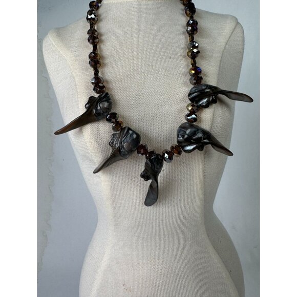 Handcrafted Smoky Quartz & Carved Stone Necklace With Toggle Clasp - Picture 16 of 16
